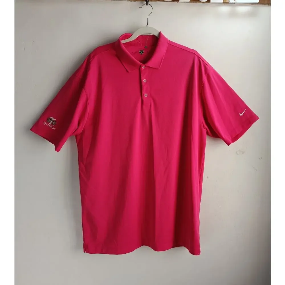 Nike Golf Polo Men XL Pink Fit Dry Knit Swoosh Bright Colorful Preppy Sports Y2K